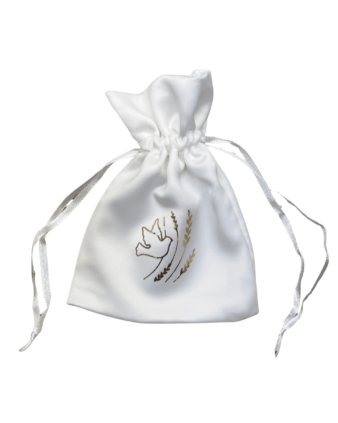 Pochon cérémonie colombe or